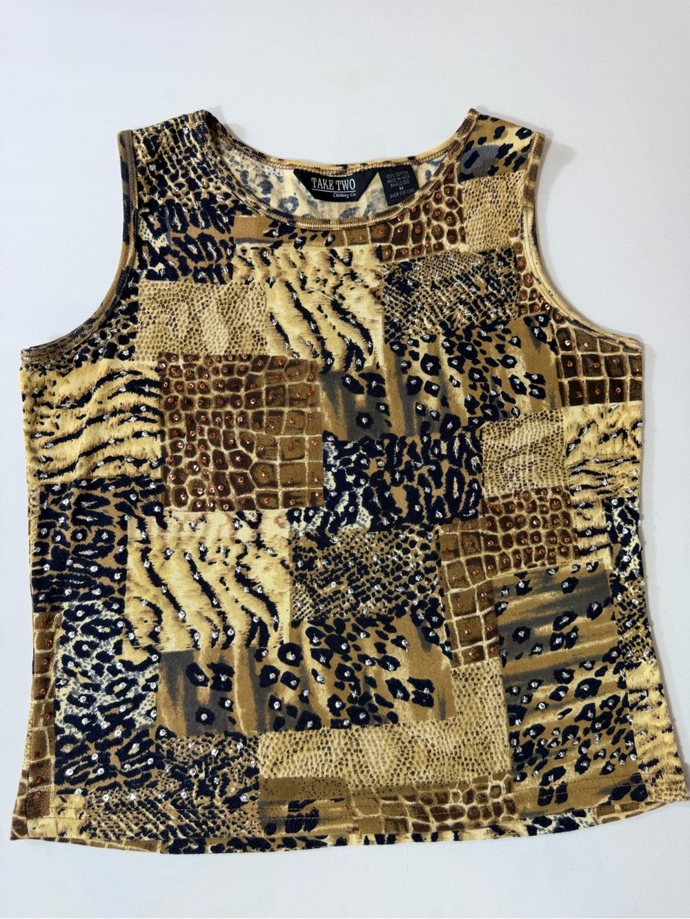 Vintage Cotton Tank Top Women’s Large Y2K Abstract Print Boho Bohemian Earthy